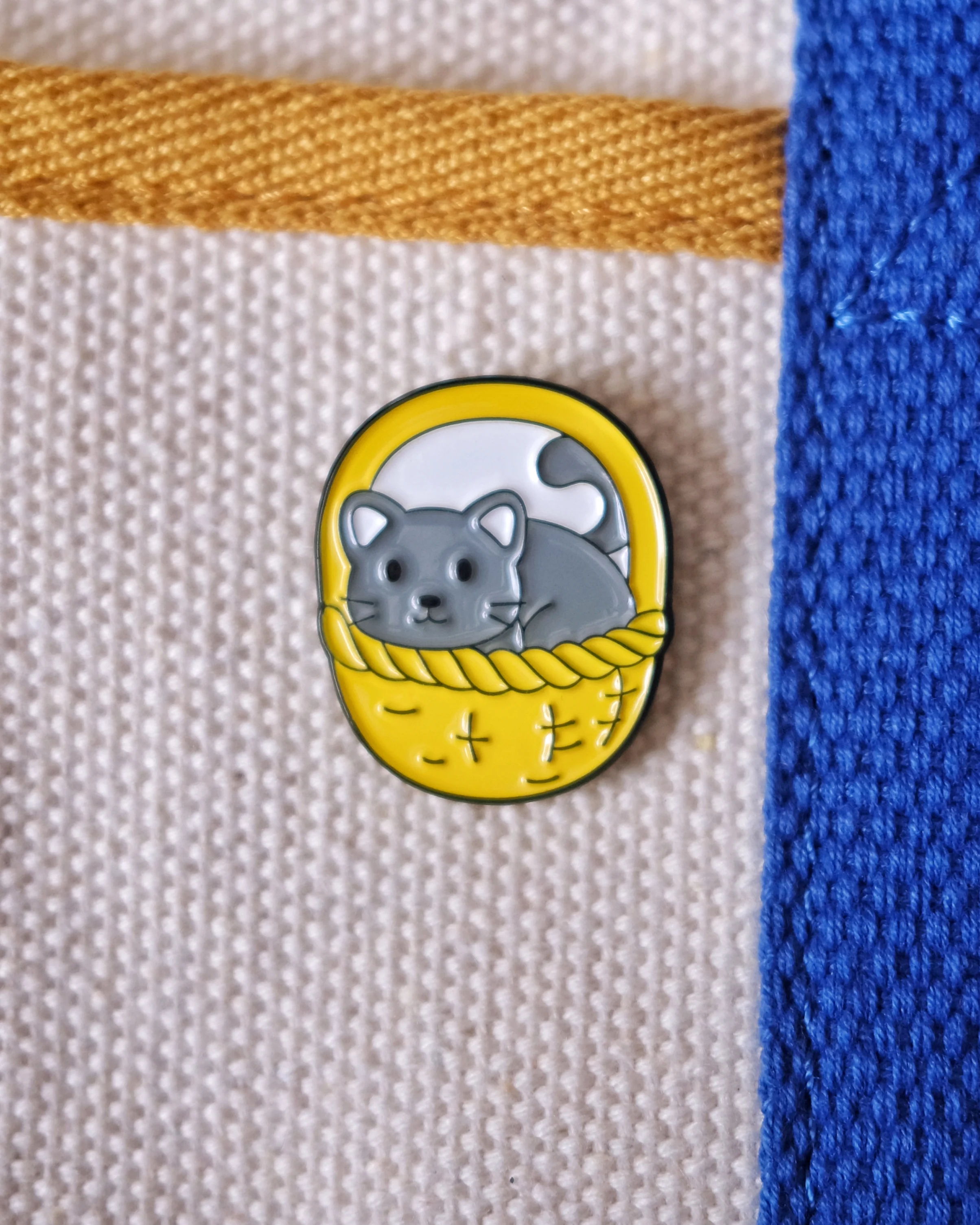 Cat in a Basket Enamel Pin